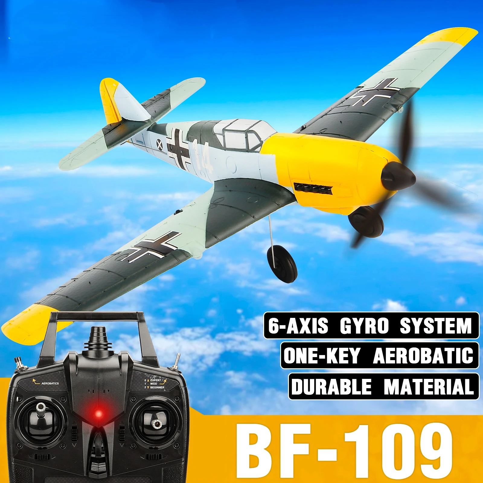 

BF109 RC Plane 2.4G 4CH 400mm Wingspan One-key Aerobatic Remote Control Aircraft RTF 761-11 EPP Foam RC Fighter