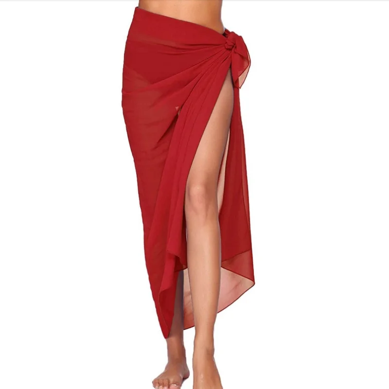 Women's Beach Long Skirt Chiffon Swimsuit Coverups Summer Bikini Wrap Sheer Scarf for Swimwear Cover Ups Sexy Bikini Wrap Shawls 6