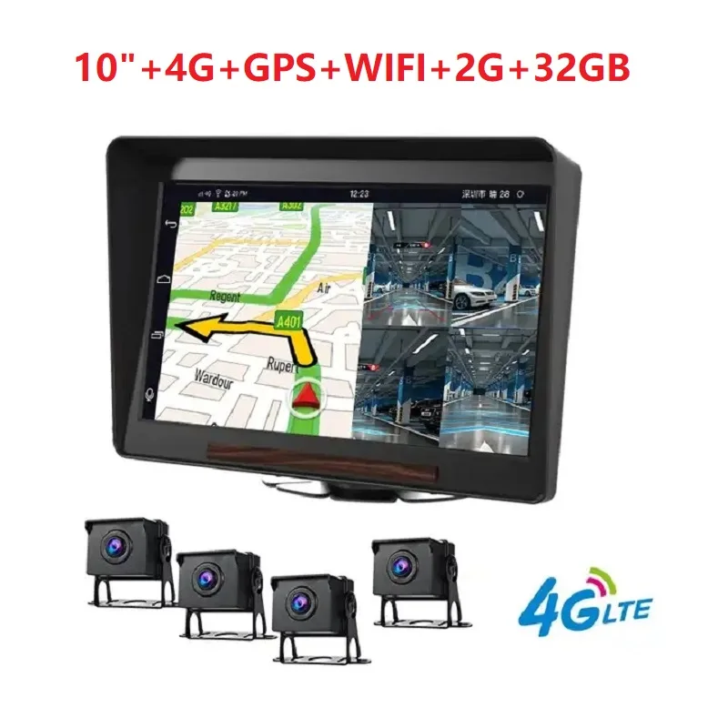 K20 10 Pollici 4G 9.0 Camion Dvr Monitor Gps Wifi Dash Camera Retrovisore Cam 4 Canali Videoregistratore Veicolo Per Parcheggio Autobus Auto