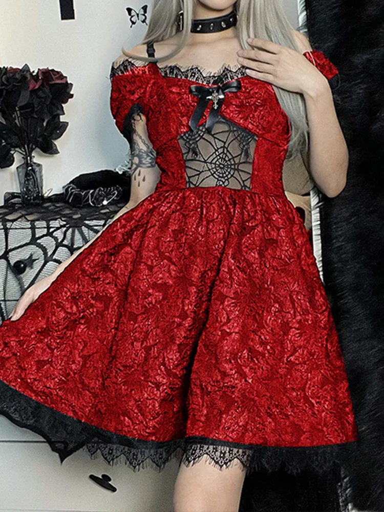 

2023 New Women's Wearmini Party Dress Aesthetic One Shoulder Strap Sexy Lace Cutouts Elegant A Line High Waist Prom Grunge C