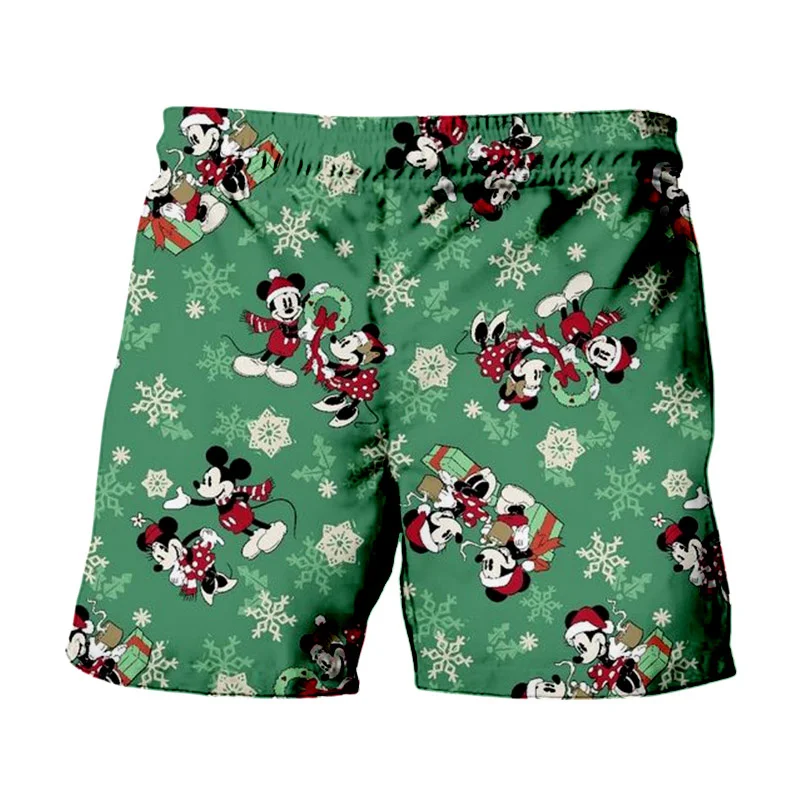 2024 Christmas New Disney Brand Mickey And Minnie Anime Print Summer Men's Fashion Beach Party Casual Shorts Y2K 3