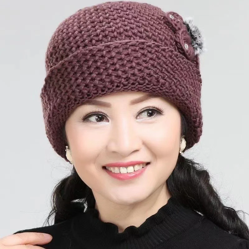 

1Pc Bonnets For Women Winter Hats Fashion Head Warmer Floral Cross Knitted Hat Ladies Warm Winter Hat Beanies Women Hat