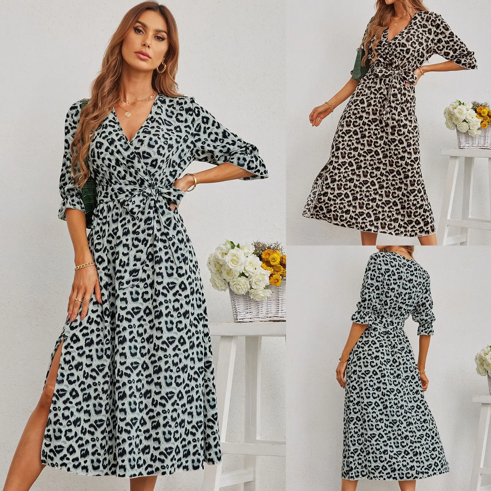 

Женское летнее платье с леопардовым принтом, юбка на бретельках в европейском и американском стиле, новинка 2022