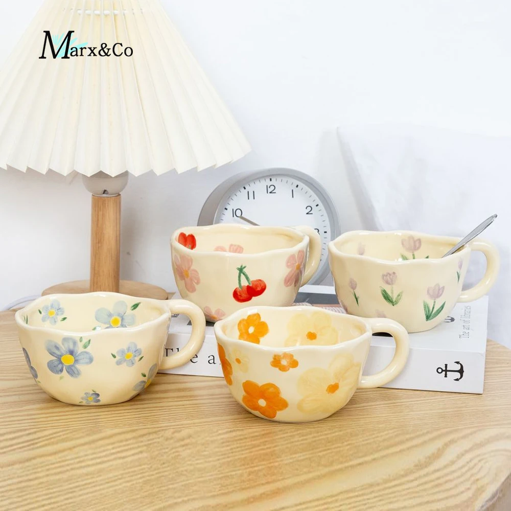 Ceramic-Mugs-Coffee-Cups-Hand-Pinched-Irregular-Flower-Milk-Tea-Cup-Ins ...