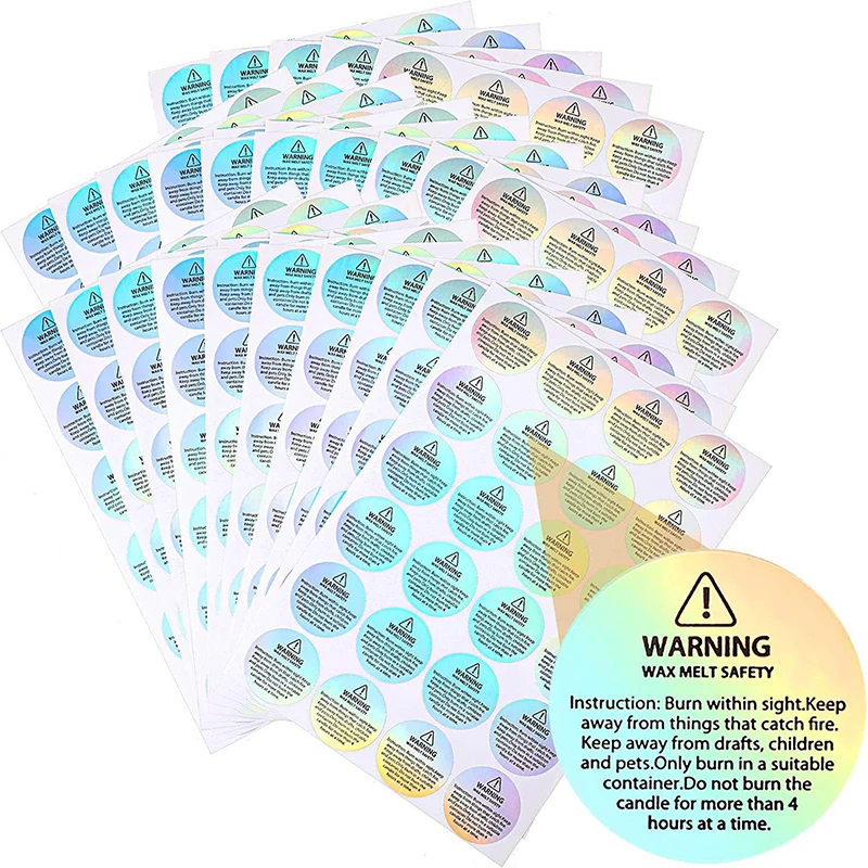 120Pcs Laser Sticker Candle Jar Container Warning Label Wax Melting Safety Label  3cm Round Vow Stickers Labels