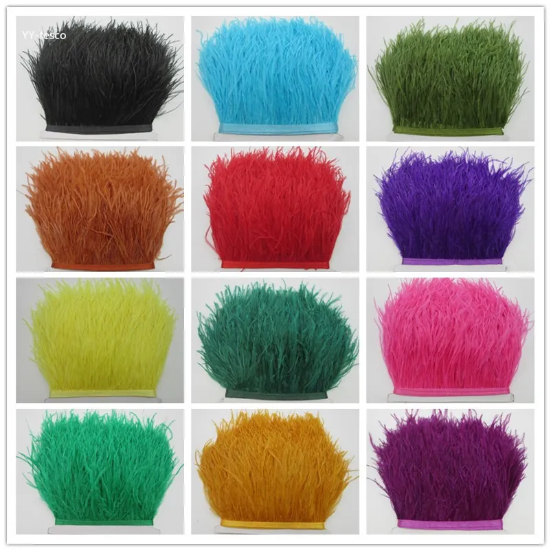 

Hot sale 5/10 yards ostrich feather trims 10-15CM top quality natural ostrich feather ribbon fringe for skirt Wedding decoration