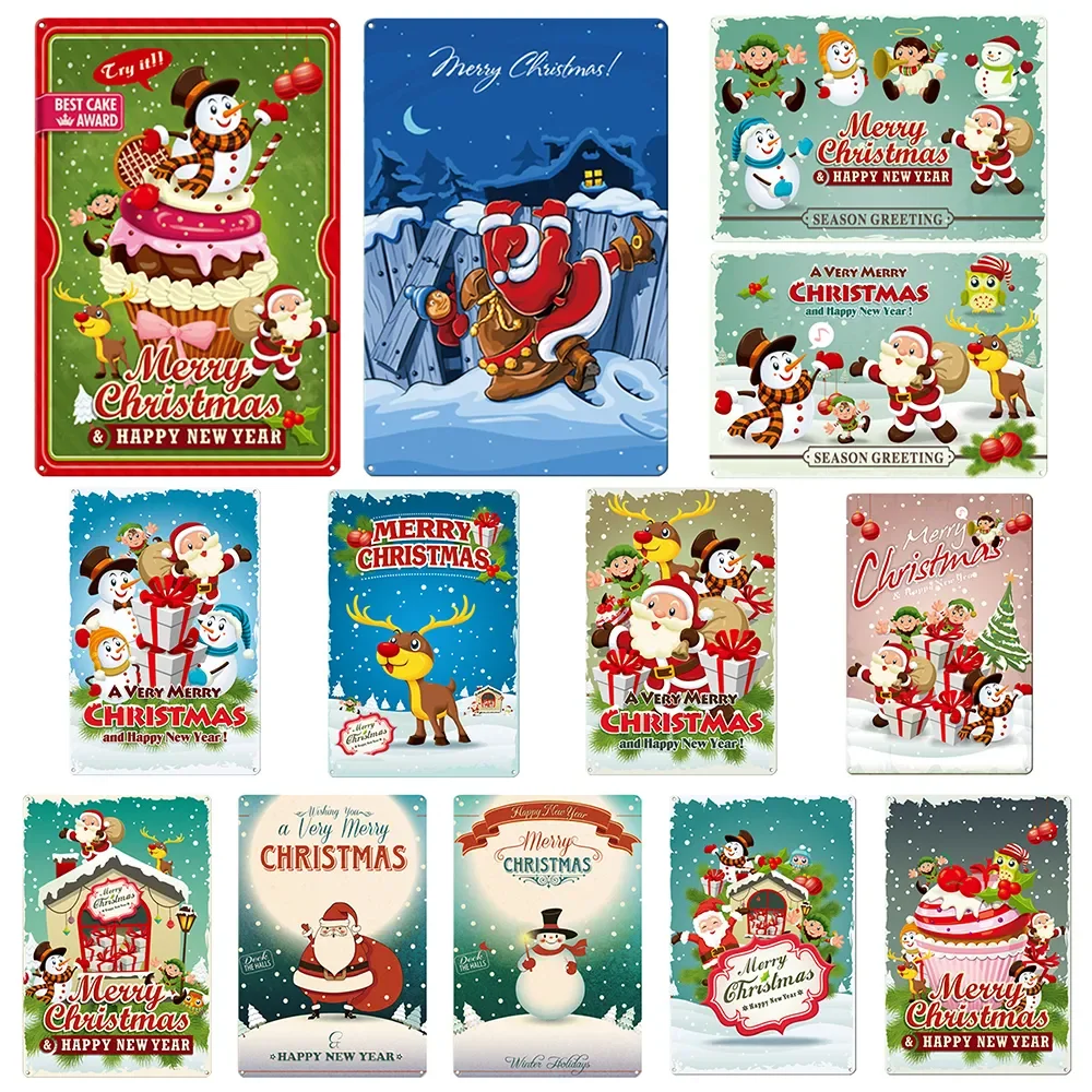 

Merry Christmas Metal Tin Sign Plaque Santa Claus Posters New Year Iron Painting Home Bar Cafe Pub Decoration Wall Art Plates