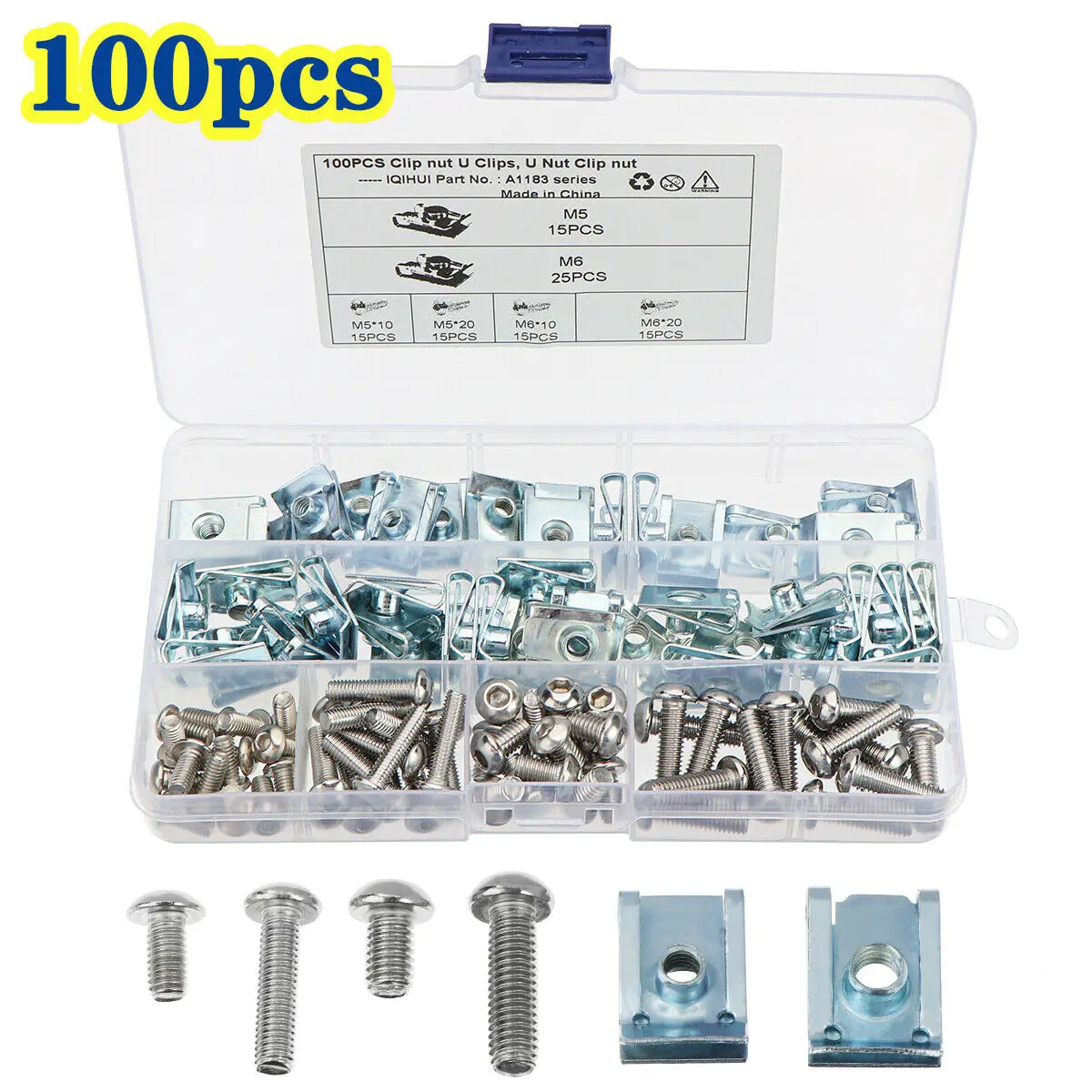100/160Pcs M4/M5/M6/M8 U Nuts Speed Clip Fastener Assorted Kits 304