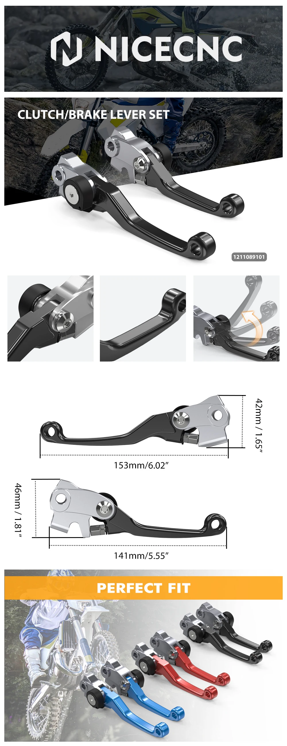 NICECNC Für Husqvarna TE 300 FE 350 FE 450 FE 501 2022-2024 GasGas EC 300 250 250F 2021-2025 BrakTec Klappbarer Brems- und Kupplungshebel – Detail 1