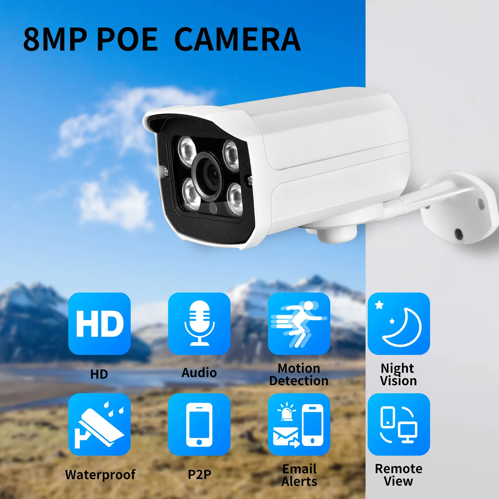 Gadinan 8MP 4K IP Camera Audio Outdoor Face Detection Onvlf 5MP Bullet CCTV IR Night Vision IR 4MP POE Human AI Security Camera wireless hidden camera with audio