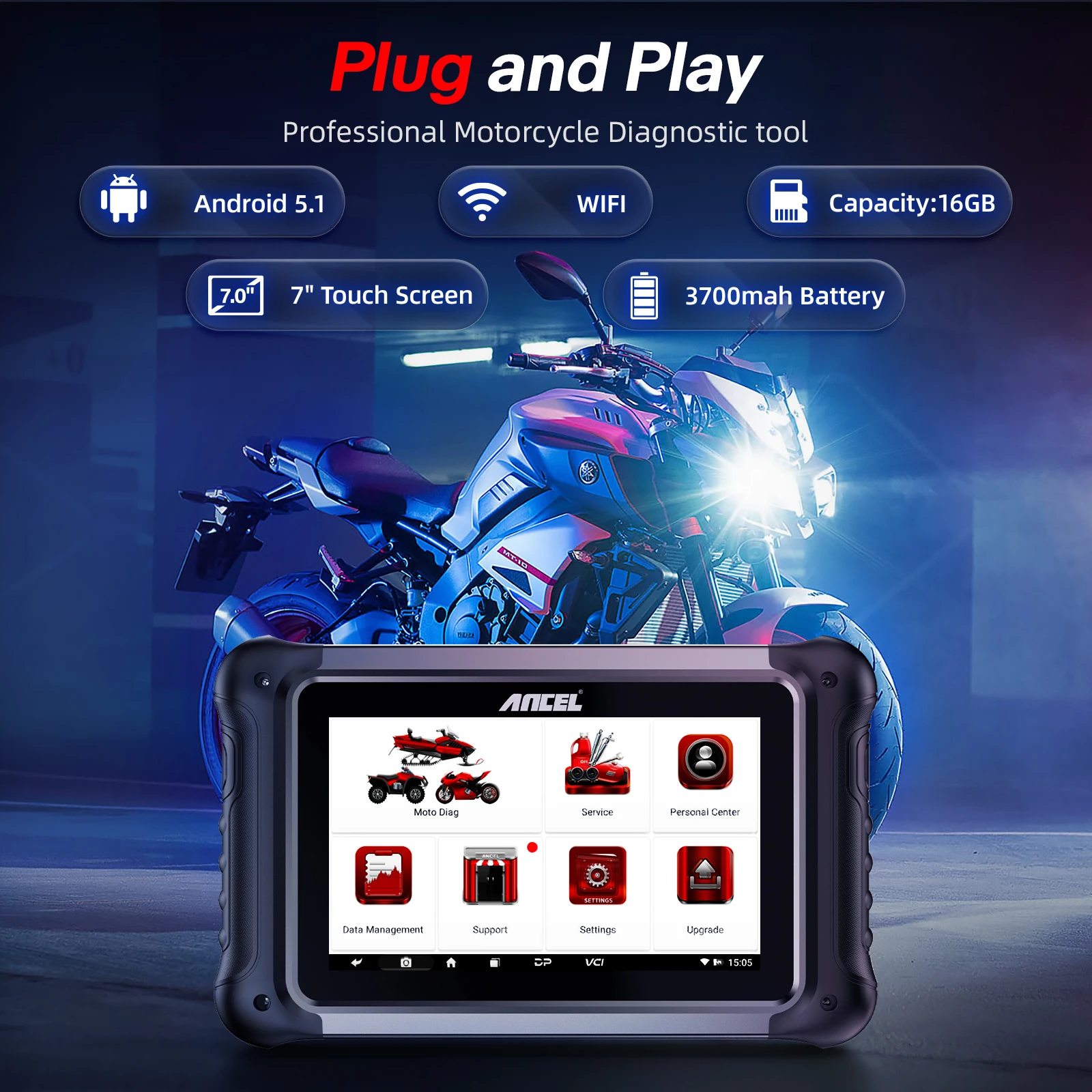 ANCEL MT700 Moto Scanner OBD2 Scanner Motorrad-Diagnosetool mit Öl-Reset ABS-Blutung für Yamaha Honda BMW DUCATI HARLEY – Detail 6