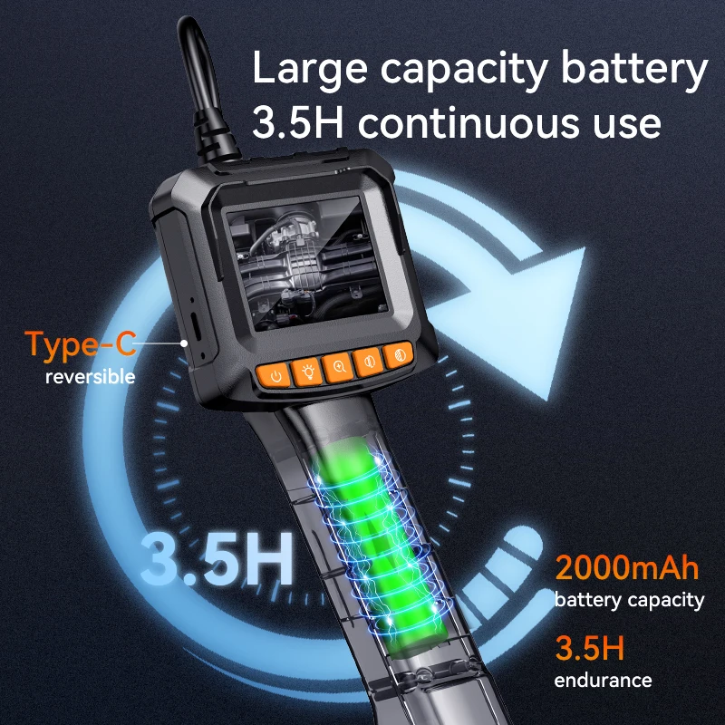 Industrial Endoscope Camera 2.4'' LCD Digital Handheld Borescope IP67 Waterproof HD1080P 8mm Pipe Sewer Camera Semi-Rigid Cable 5