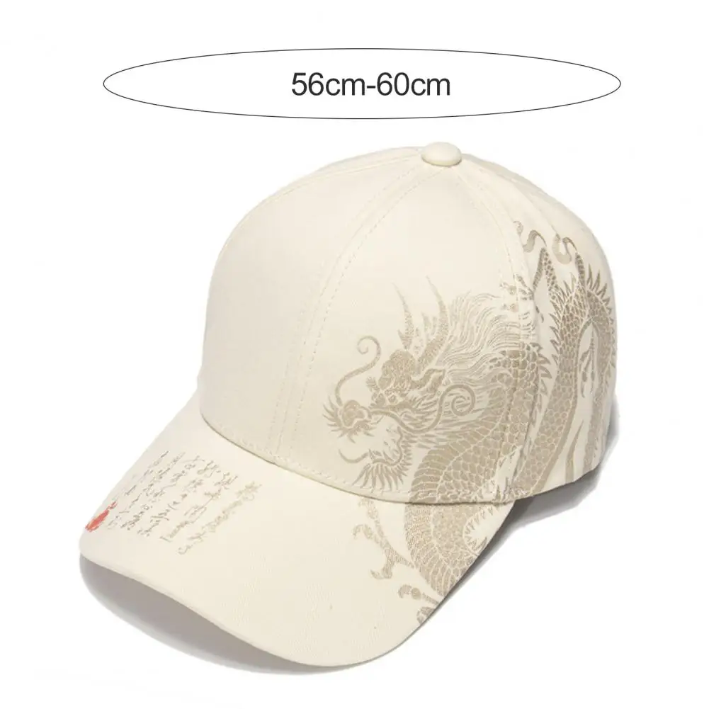 Summer Women Men Baseball Hat Retro Chinese Style Loong Animal Pattern Font Elements Adjustable Couple Baseball Cap Sun Beach