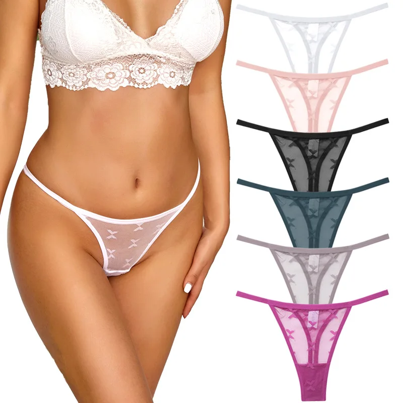 Sexy Mini G-string Seamless Transparent Thin Strip Woman Lace Thongs See-through Plus Size Lingerie Underwear Cute Women Panties