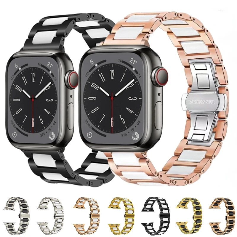Ceramic Metal Strap For Apple Watch Ultra 49mm Belt 8 7 45mm 41mm Stainless Steel Bracelet band iWatch 6 5 4 SE 44mm 40mm 3 42mm