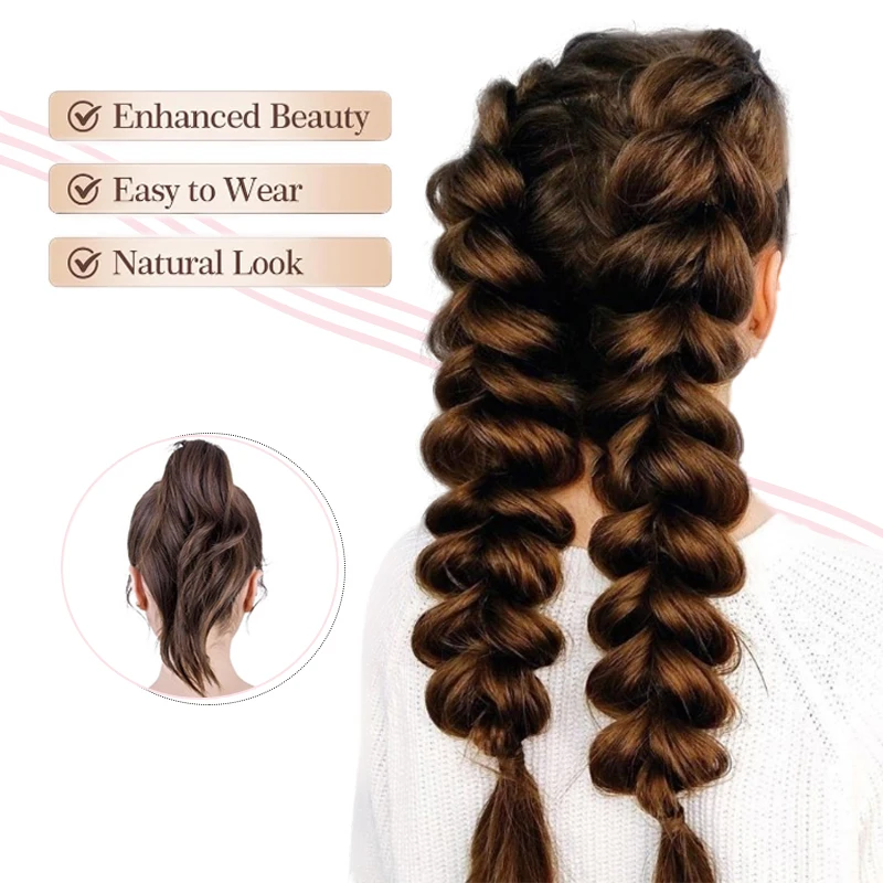 LUPU 20 Inch Ponytail Wig Female Bubble Braid Natural Dye Twist Braid Tie-Up Dreadlocks1 piece Ponytail Lantern Braid