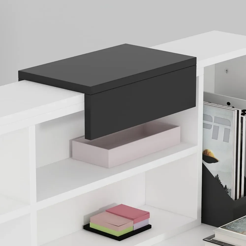 Modern Reception Desk Counter with Hutch, Adjustable Storage Cube, Lockable Drawer & 1 Door Cabinet, Office Wooden Computer Desk 5