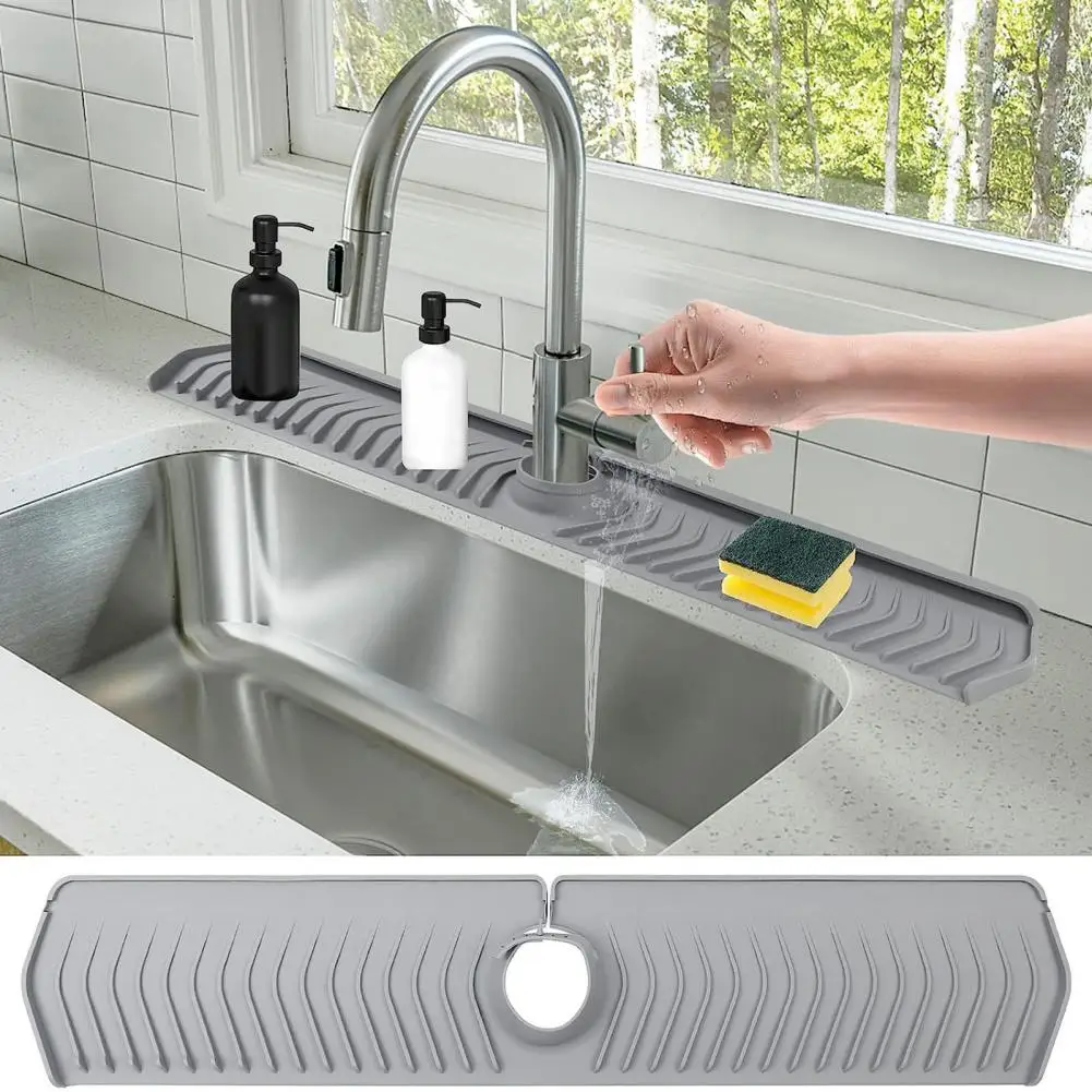 Tappetino drenante in silicone per lavello da cucina, tappetino drenante intorno al rubinetto, tappetino di drenaggio dietro il rubinetto con labbro, tappetino salvagoccia per lavello, protezione per