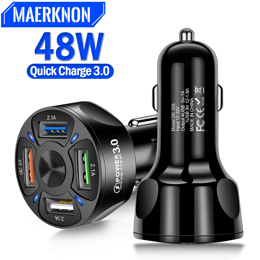 4PortsUSBCarCharger48WFastCharging7ACarMobilePhoneCharge