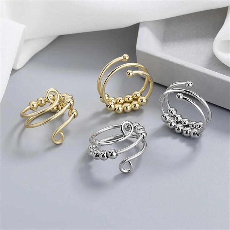 Punk Anxiety Rings For Women Men Spiral Fidget Beads Ring Rotate Freely Anti Stress Stainless Steel Ring Gift fidget rings