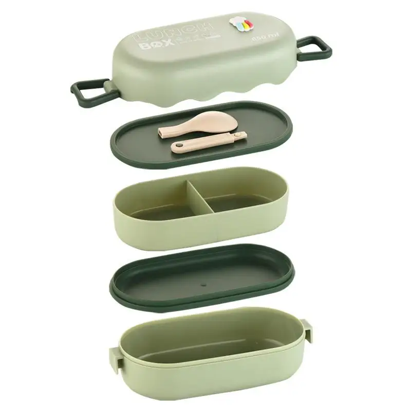 850ML Portable Double-layer Lunch Box Microwavable Bento Box with Tableware Sealed Leak-proof Food Storage Container