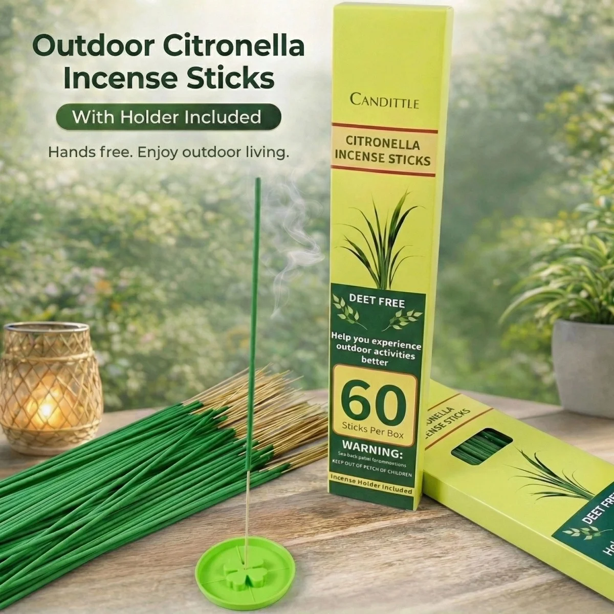 Palo de incienso repelente de mosquitos de limoncillo para jardín al aire libre, patio trasero, pesca, barbacoa, Camping