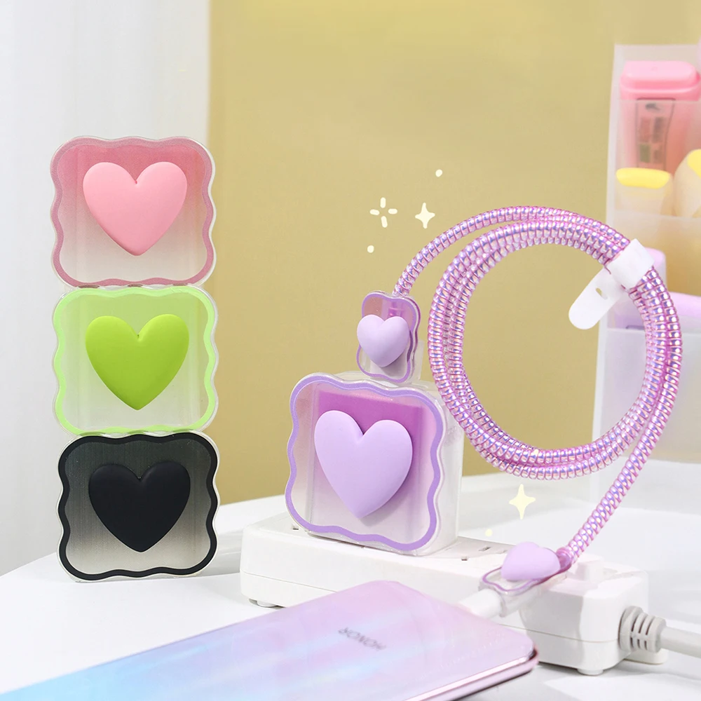 3D Love Design Charger Cable Protector Cover For iPhone 16 15 14 13 12 11 18W 20W Charger Data Cable Line Spiral Winder Protect cable protector,cable wire protector,charger protective cover,charger protector,charger protective case