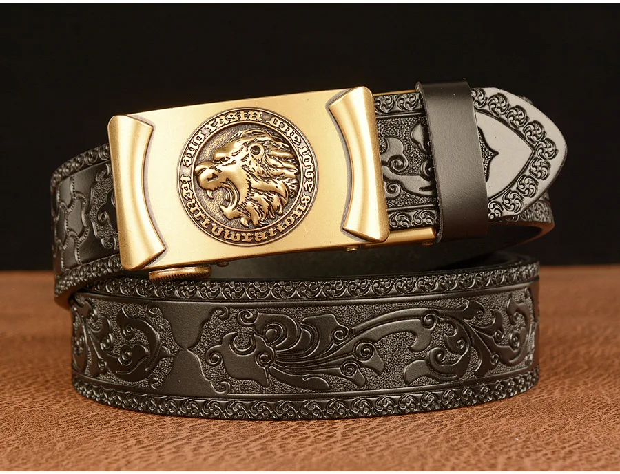Männer Echtes Leder Gürtel Luxus Gold Löwe Metall Automatische Schnalle Rindsleder Gürtel für Männer Jeans Bund Männlich Strap Schwarz – Detail 11