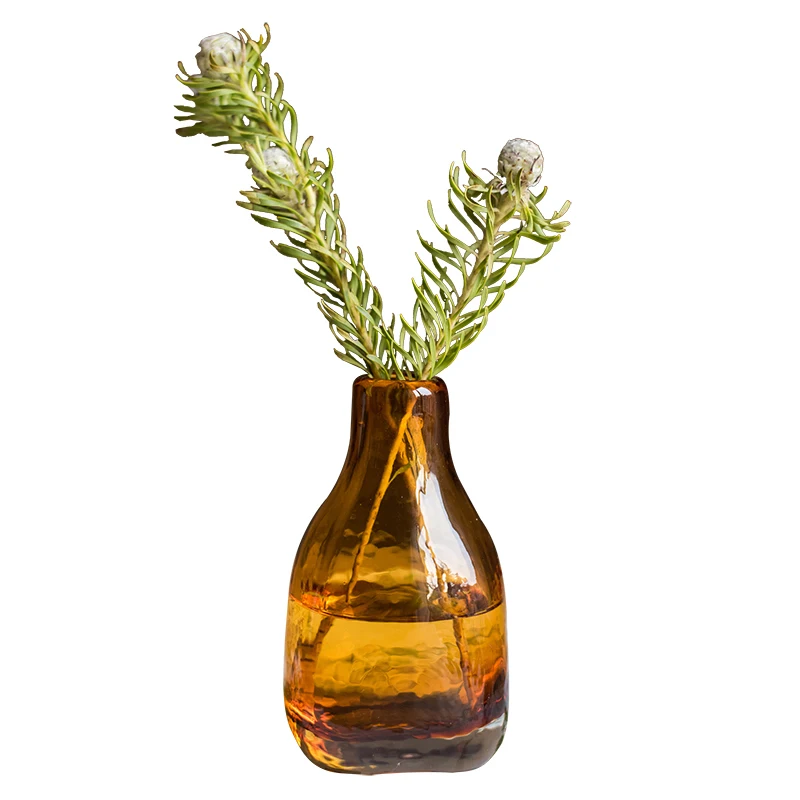 

Amber Water Drop Bottle Handmade Art Glass Vase Flower Holder Bag Bottles Essential Oil Bottle Decorative Ornaments Small Size