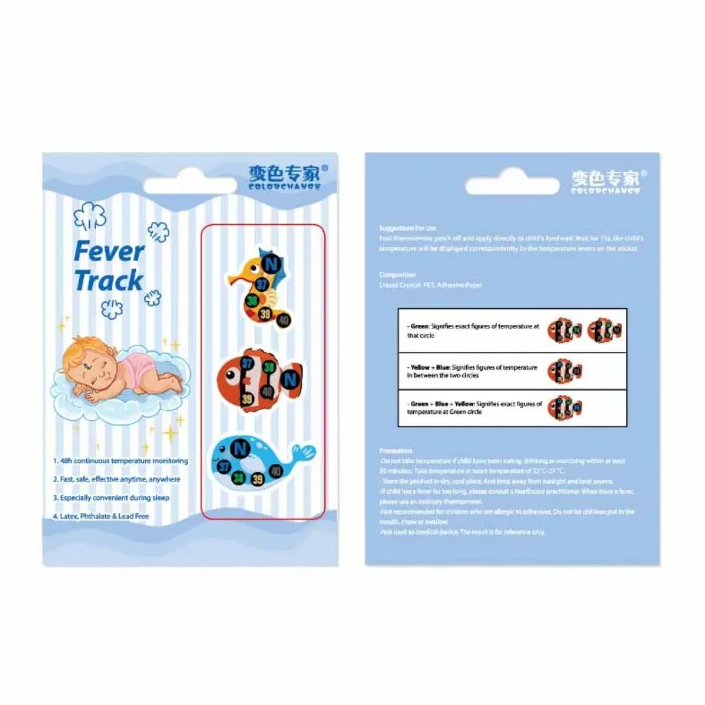 Cartoon Baby Thermometer Strips Efficient Body Fever Thermometer Fever Indicator Stickers Baby Care Forehead Head Strip 6