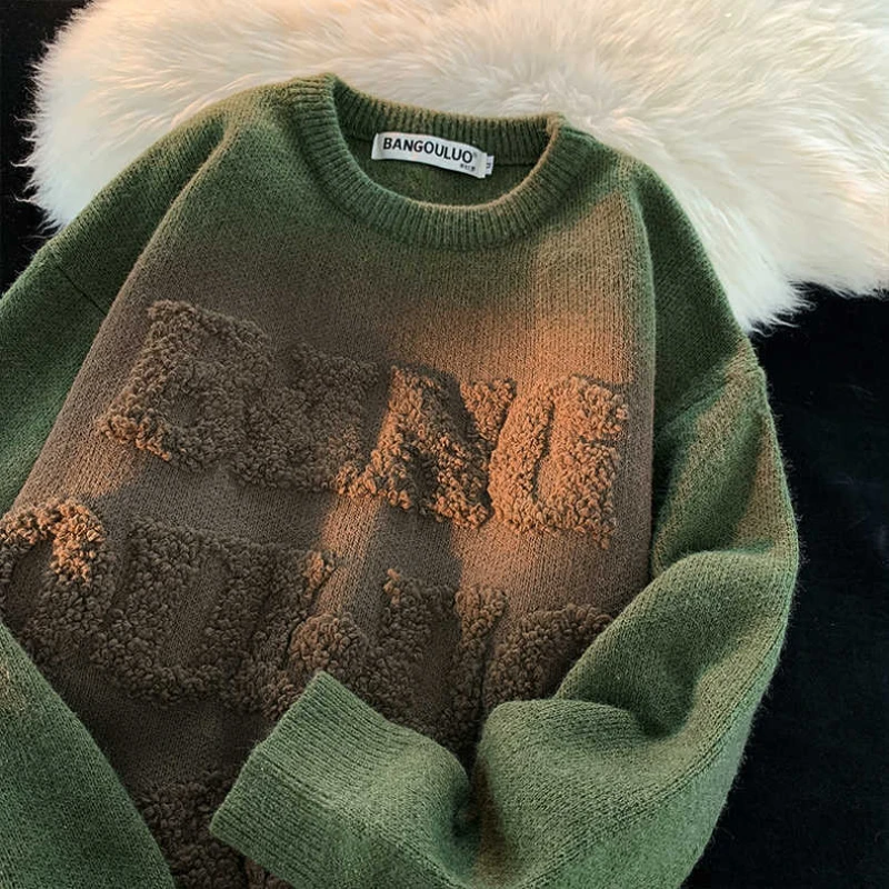 Men's Vintage Sweater Knited O-Neck Korean Style Female Long Sleeve Pullovers Valentine's Day Couple Warmer Winter Loose Jumpers