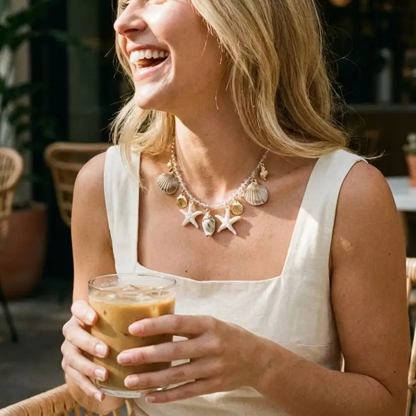 Küsteninspirierte Charm-Halskette mit Transparenter Kette, Choker für Frauen, Sommerurlaub-Schmuck, Erfrischende Marine-Ästhetik für den Urlaubsort