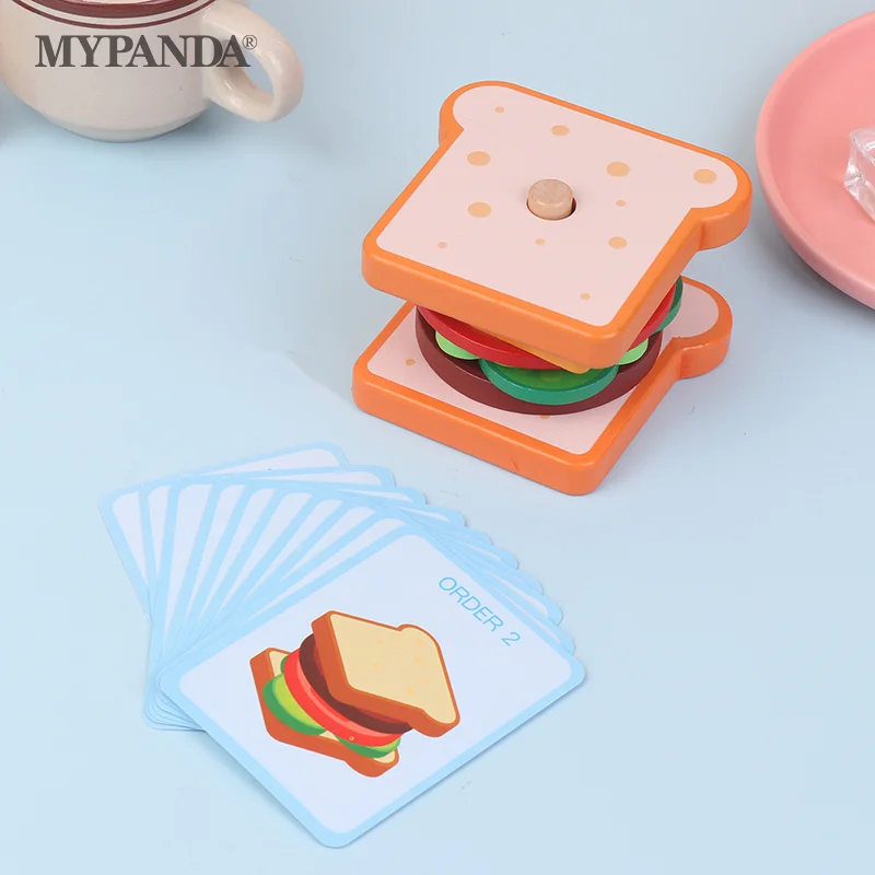 Montessori Toy For Kids,Wooden Hamburger Sandwich French Fries Sorting Stacking Toys, Preschool Learning Pretend Play Food Toy
