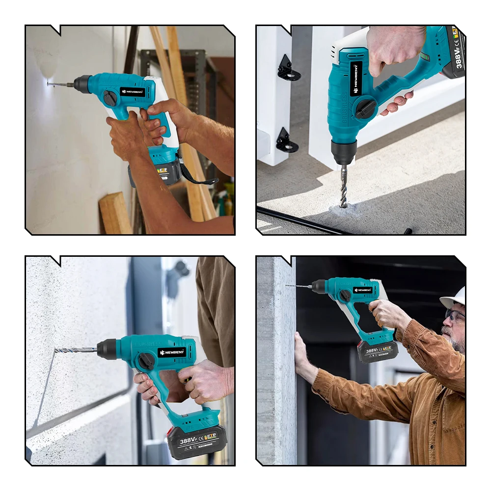 NEWBENY 10mm Mini Brushless Electric Hammer Drill 2 Modes Cordless Efficient Impact Drill Power Tools For Makita 18V-21V Battery 6