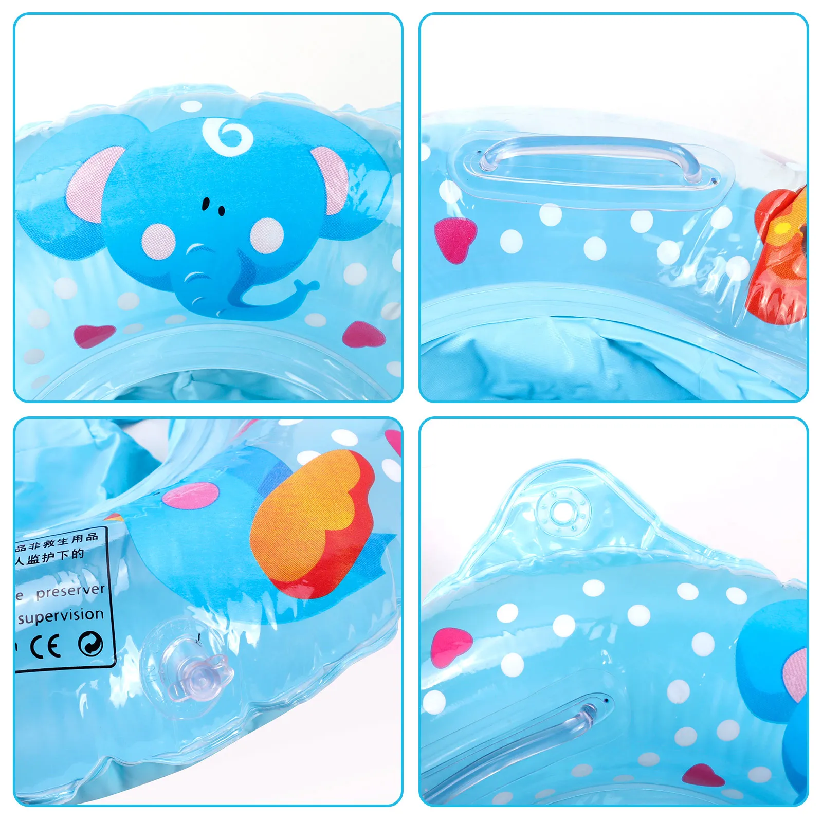Baby Swimming Pool Rings Seat Cute Inflatable Swim Ring Float Seat Swim Circle with Dual Handle for Baby Toddlers Pool Bathtub