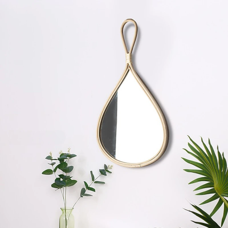 Handmade Rattan Wall Mirror Homestay Wall Decor Accessory Sturdy Wabi-Sabi Hanging Piece Warp-Resistant Dressing Mirror