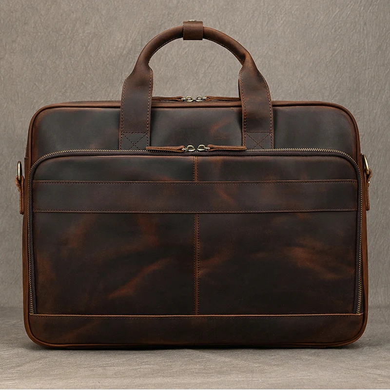 Men Briefcase Genuine Leather Laptop Bag 14 15.6" PC Doctor Lawyer Computer Bag Cowhide Male Briefcase Leather Men Business Bag 4