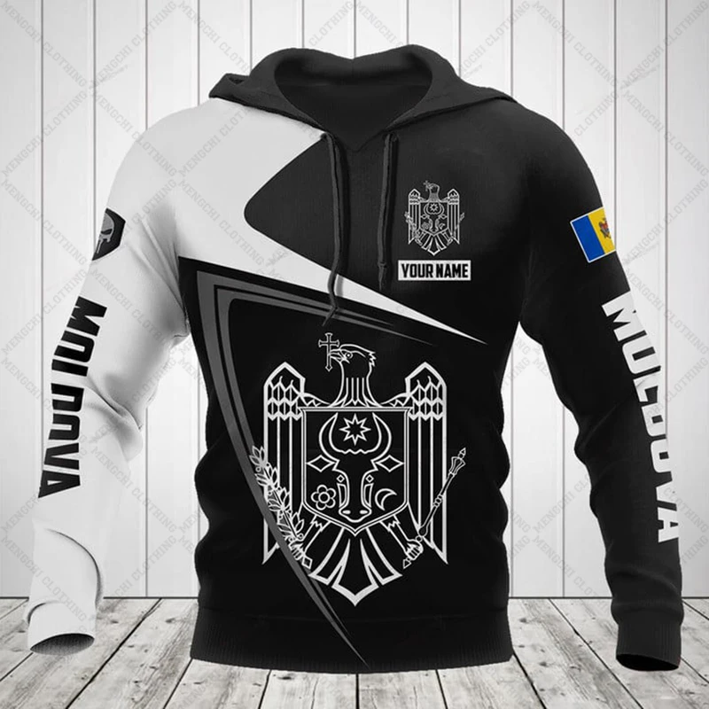 Custom Name Moldova Emblem Sports Style Hoodies Loose Men's Fashion Sweatshirts Boy Casual Clothing Oversized Streetwear