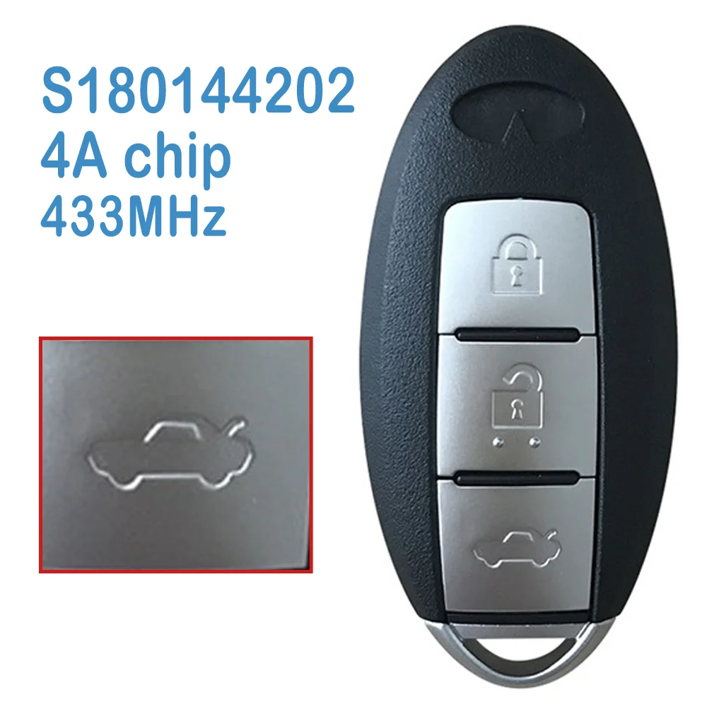 

2 Pcs/lot S180144202 Auto Smart Remote FSK 433MHz 4A Chip 3B Replace Smart Car Key For Infiniti Q50 Q50L
