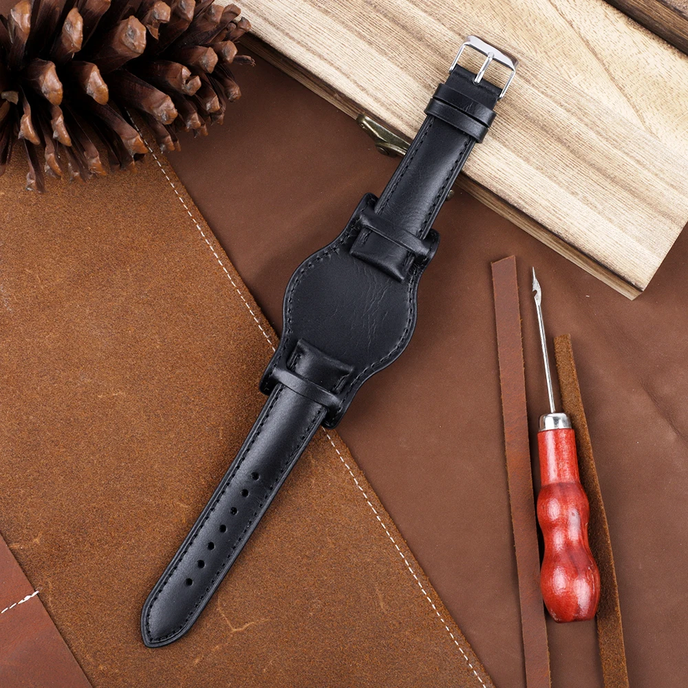Handcrafted Blue Genuine Leather Watch Strap – Oil Wax Finish
