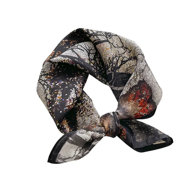 2024 Brand 100% Pure Silk Scarf Women Hot Hair Fashion Foulard Square Small Headband Hijab Print Poncho Scarves Bandana 53cm 2