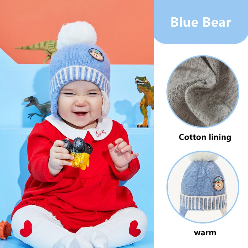 Cute Double Wool Pompom Baby Hat Children Cap Warm Autumn Winter Hats For Kids Boys Girls Knitted Warmer Beanie Caps Bonnet