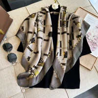 110*110 Abstract Twill Square Silk Scarf for Women Design Stoles Hijab Print Wraps Lady Headband Shawl Bandana 2024 New Foulard 3
