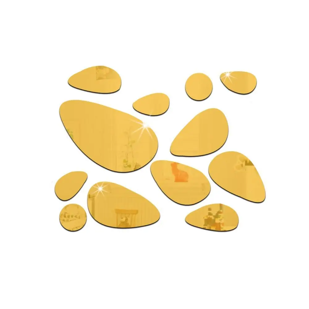 12Pcs 3D Self-adhesive Sticker Pebble Decals Mirror Surface Wall Stickers Vinyl Mural Art Wall Decal Living Room Ornament