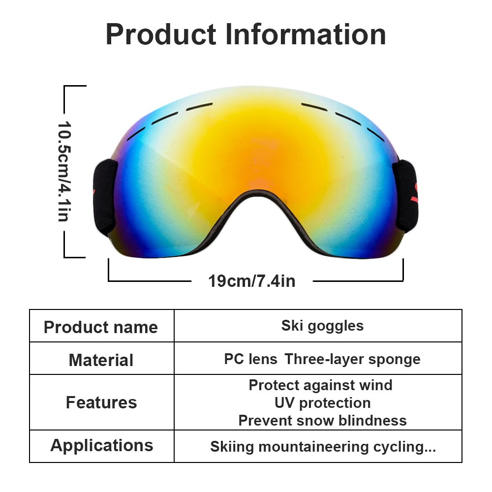 Ski Goggles Anti-Fog UV400 Snowboard Snow Goggles Snowmobile Cycling Goggles Outdoor Sport Skiing Googles Snowboard Accessories 5