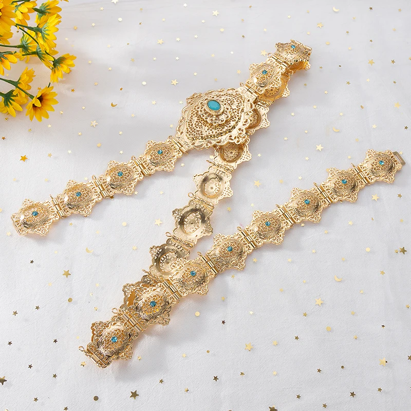 Fatima Moroccan Chic Wedding Gold Color Belt Metal Luxury Algeria Women Bride Waist Chain Adjustable Length