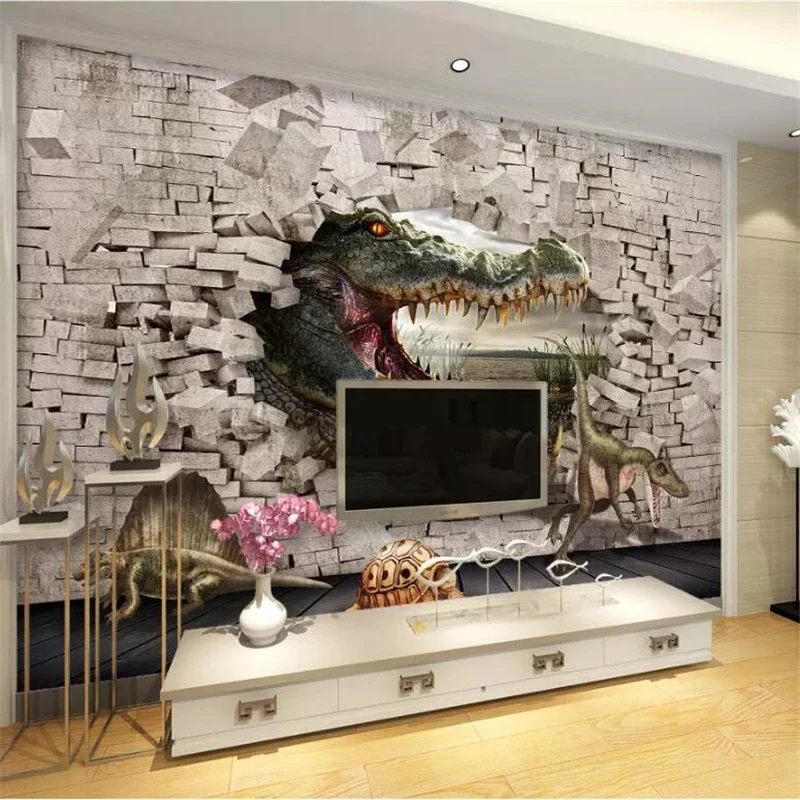 wellyu Custom wallpaper 3D Photo mural hand-painted dinosaur Tyrannosaurus fresco TV background wallpaper 3d papel de pared обои