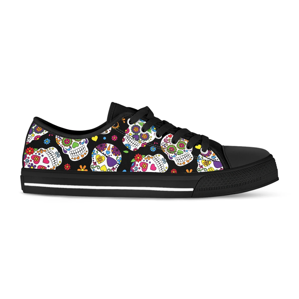 Black Candy Sugar Skull Print Canvas Sneakers Women Shoes Couple Canvas Shoe Casual Women Sport Shoes Lace-Up Flats