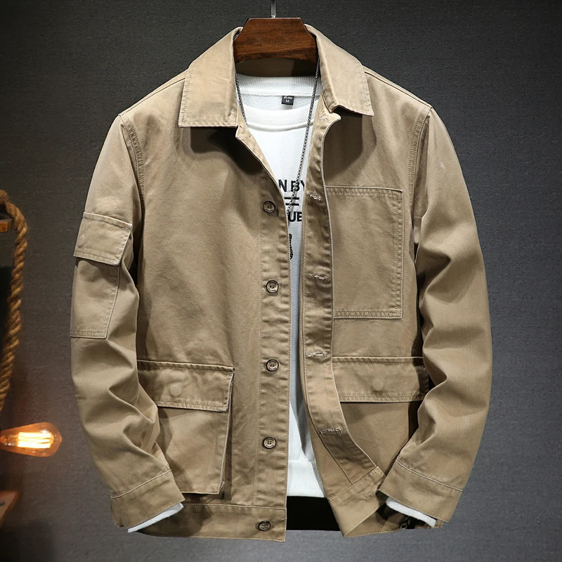 Men\'s American Style Vintage Denim Jacket 2023 spring and autumn new style Casual Fashion High Quality Cotton Dark Khaki Jacket