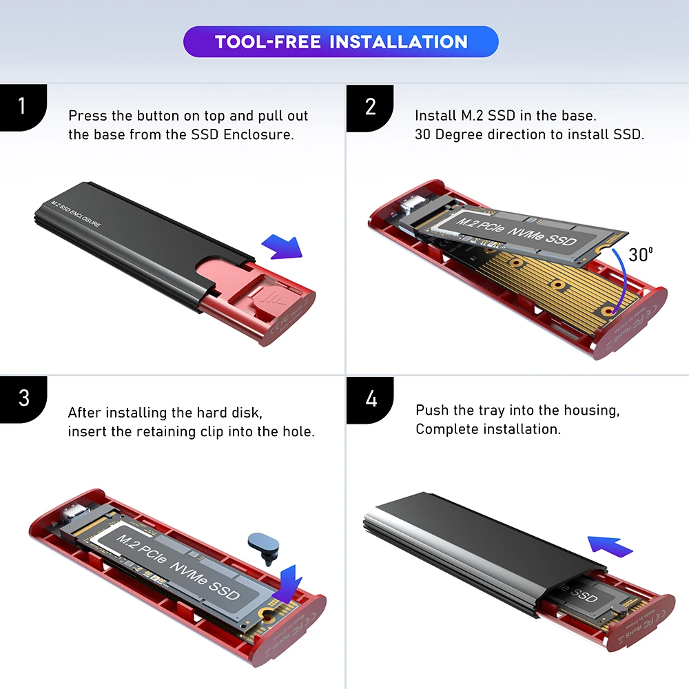 M2 SSD ̽ NVME Ŭ M.2-USB 3.1 SSD  ڽ ̽, NVME PCIE NGFF SATA M + B Ű 2230, 2242, 2260/2280  ݿ